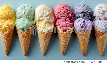 selection of colorful ice cream scoops 132481859