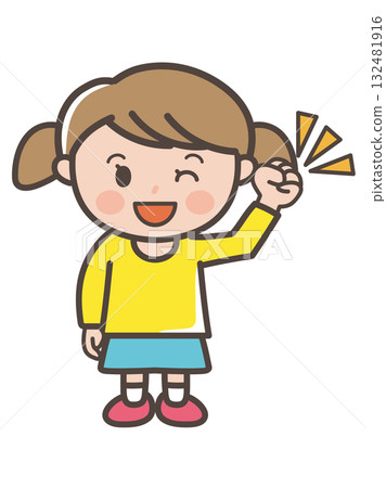 一個女孩用拳頭眨眼的全身插圖 132481916