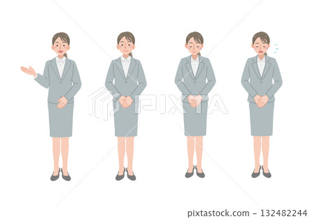 Illustration set of a businesswoman who behaves politely (full body) 132482244