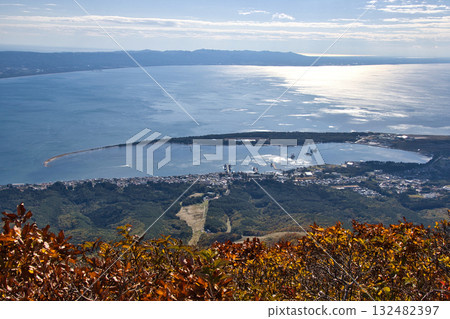View of Mutsu Bay and Mutsu City from the summit of Mount Kamafuse, Mutsu City, Aomori Prefecture View of Mutsu Bay and Mutsu City from the summit of Mount Kamafuse, Mutsu City, Aomori Prefecture 132482397