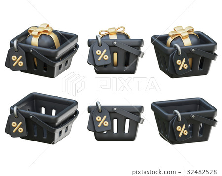 cartoon style black friday shopping basket with discount tag 3D graphic cartoon style black friday shopping basket with discount tag 3D graphic 132482528