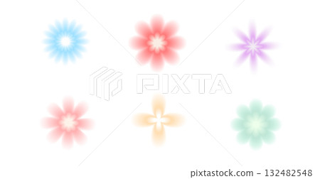 Y2k flowers icons with blur gradient multicolors. Aura texture floral symbols shapes. Red, blue and pink gradation set. Vector simples wildflowers form Y2k flowers icons with blur gradient multicolors. Aura texture floral symbols shapes. Red, blue and pink gradation set. Vector simples wildflowers form 132482548