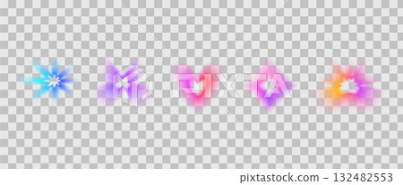 Heart, rhombus y2k gradient icons set. Gradation colors geometric shapes. Butterfly, flower blur elements. Soft smooth figures. Blurry textured. Vector illustration isolated on transparent background Heart, rhombus y2k gradient icons set. Gradation colors geometric shapes. Butterfly, flower blur elements. Soft smooth figures. Blurry textured. Vector illustration isolated on transparent background 132482553