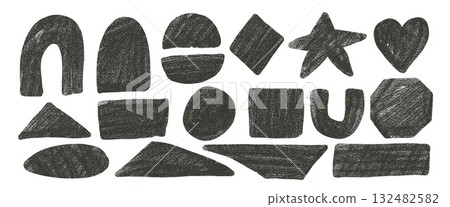 Grunge kid geometric shapes with noise set. Text boxes grainy textured frames. Arch, rectangles, triangle and circles charcoal elements. Vector hand drawn quotation stickers shapes. Gritty figures Grunge kid geometric shapes with noise set. Text boxes grainy textured frames. Arch, rectangles, triangle and circles charcoal elements. Vector hand drawn quotation stickers shapes. Gritty figures 132482582