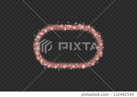 Rose gold glitter horizontal frame. Stardust Christmas confetti border. Pink glitter thin oval text box. Party shimmering geometric callout. Vector illustration on transparent background Rose gold glitter horizontal frame. Stardust Christmas confetti border. Pink glitter thin oval text box. Party shimmering geometric callout. Vector illustration on transparent background 132482584
