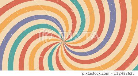 Groovy swirl rainbow starburst background. Retro spiral vertigo rays abstract illustration. Vector wavy retro decoration. Radial carnival stripes vintage backdrop. Sunburst 70s pop art design Groovy swirl rainbow starburst background. Retro spiral vertigo rays abstract illustration. Vector wavy retro decoration. Radial carnival stripes vintage backdrop. Sunburst 70s pop art design 132482623