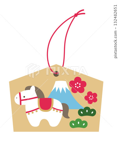 Vector illustration of a votive plaque for the Year of the Horse. 132482651