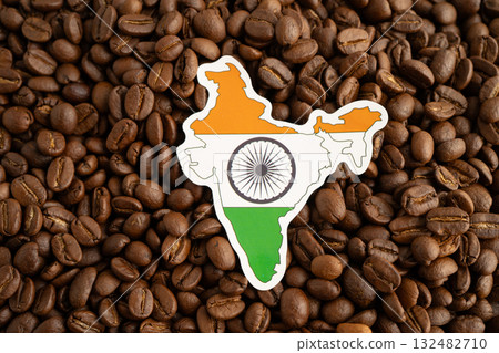 India flag on coffee bean, import export trade online commerce. India flag on coffee bean, import export trade online commerce. 132482710