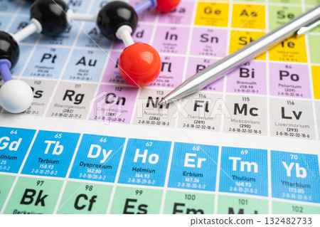 Molecules chemical on a periodic table background. 132482733