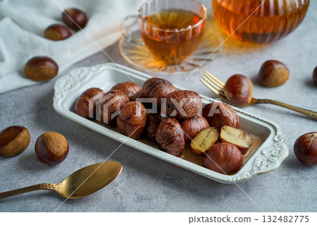 Chestnuts simmered in their skins | A refined dessert with the aroma of syrup 132482775