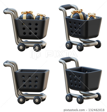 cartoon style black friday shopping cart 3D graphic 132482818