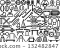 A set of simple line drawing sports items 132482847