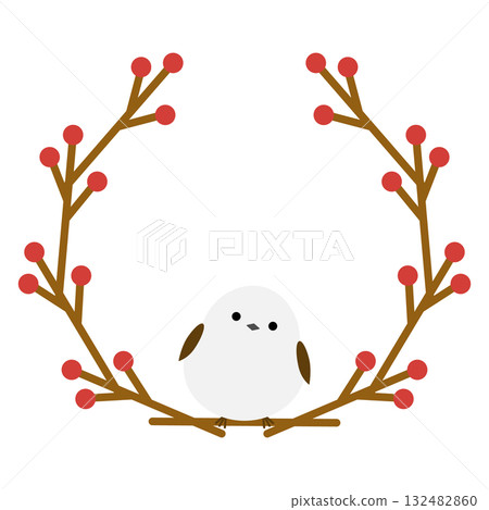 Circular frame of long-tailed tit and branches Circular frame of long-tailed tit and branches 132482860