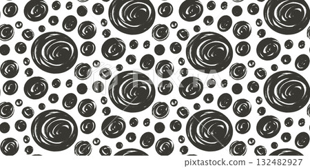 Seamless pattern with black polka dots. Marker monochrome endless background. Black and white grunge dot repeat cover. Circles continuous ornament. Vector illustration Seamless pattern with black polka dots. Marker monochrome endless background. Black and white grunge dot repeat cover. Circles continuous ornament. Vector illustration 132482927