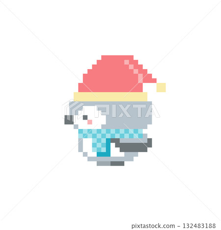 灰色貓頭鷹聖誕老人像素藝術 灰色貓頭鷹聖誕老人像素藝術 132483188