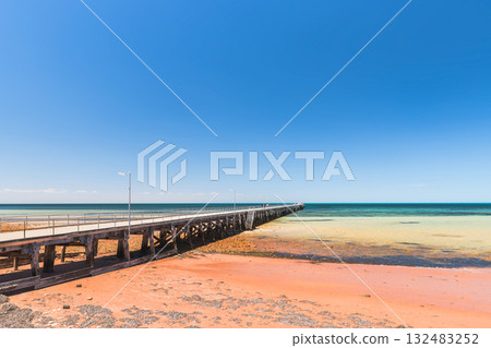 Ardrossan Jetty with people on a bright day, South Australia 132483252