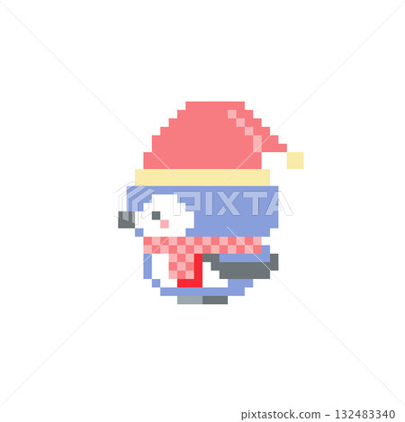 像素化的藍色貓頭鷹聖誕老人側身看的圖畫 像素化的藍色貓頭鷹聖誕老人側身看的圖畫 132483340