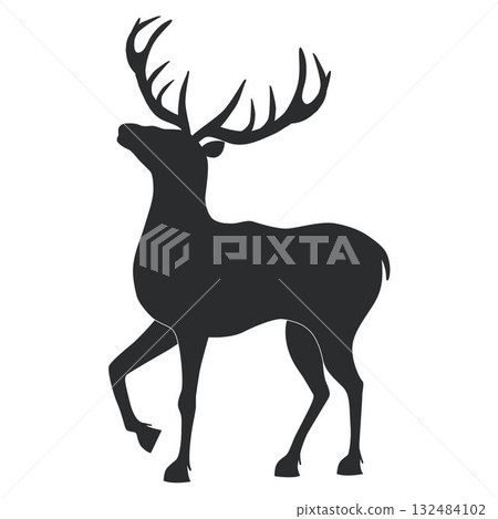 Christmas deer silhouette with unique antlers 132484102