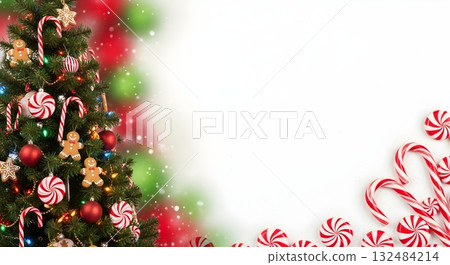 Festive Christmas Tree with Candy Canes and White Space 132484214