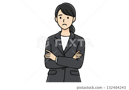 Businesswoman with a troubled expression and folded arms (upper body, simple color) 132484243