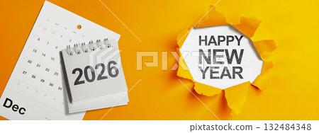 Calendar showing 1st January 2026 as the new year. Happy New Year concept or Celebration 132484348