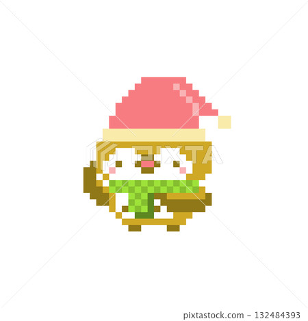 聖誕老人貓頭鷹舉起手的像素藝術 132484393