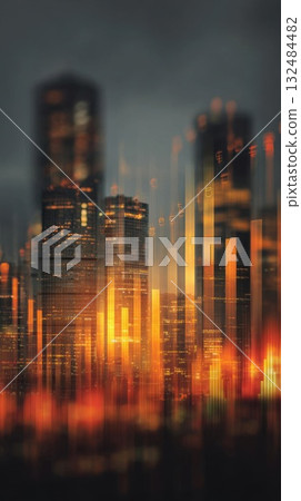 Abstract Cityscape With Glowing Bars and Buildings 132484482
