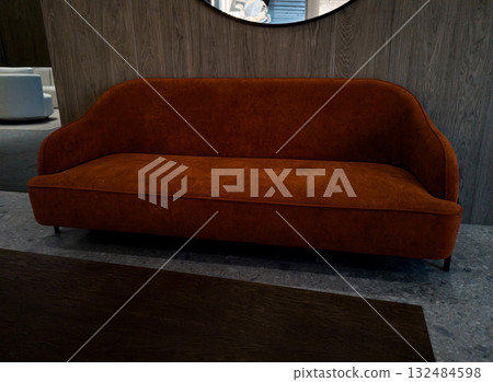 Modern orange textile sofa on in room Modern orange textile sofa on in room 132484598