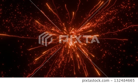 An explosion of red sparks and a burst of light. 132484665