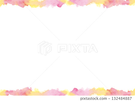 White background with warm watercolor paints painted on top and bottom - horizontal 132484887