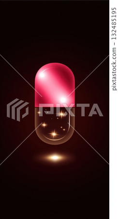 Red capsule sparkling contents representing health and magic Red capsule sparkling contents representing health and magic 132485195