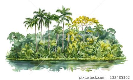 Amazon rainforest. Amazon rainforest hand drawn watercolor illustration Amazon rainforest. Amazon rainforest hand drawn watercolor illustration 132485302