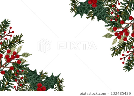 [Christmas frame] Hand-embroidered illustration material 132485429
