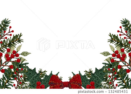 [聖誕相框]手工刺繡插畫素材 132485431