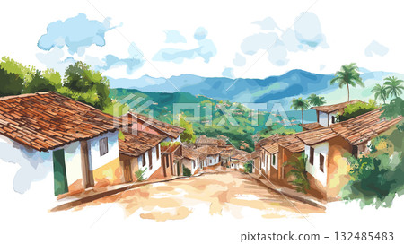 Barichara. Barichara hand drawn watercolor illustration 132485483