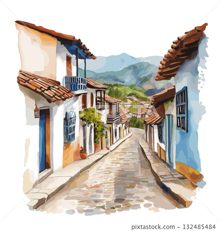 Barichara. Barichara hand drawn watercolor illustration 132485484