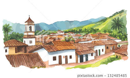 Barichara. Barichara hand drawn watercolor illustration 132485485