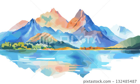 Bariloche. Bariloche hand drawn watercolor illustration 132485487