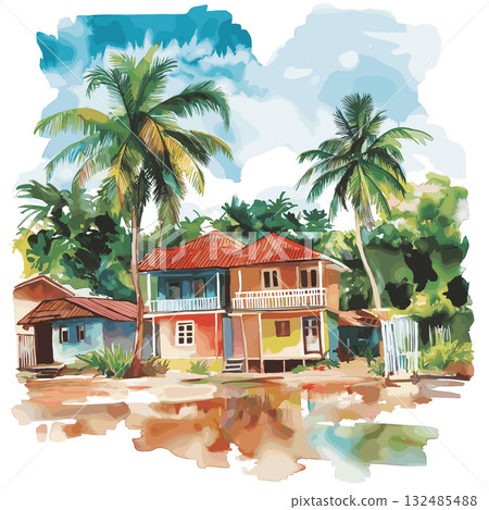 Bartica. Bartica hand drawn watercolor illustration 132485488