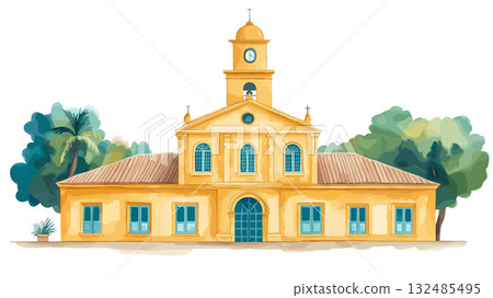 Bogota Gold Museum. Bogota Gold Museum hand drawn watercolor illustration 132485495