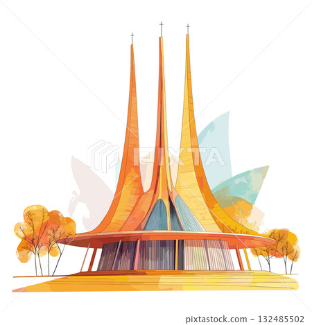 Brasilia Cathedral. Brasilia Cathedral hand drawn watercolor illustration Brasilia Cathedral. Brasilia Cathedral hand drawn watercolor illustration 132485502