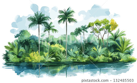Brownsberg Nature Park. Brownsberg Nature Park hand drawn watercolor illustration 132485503
