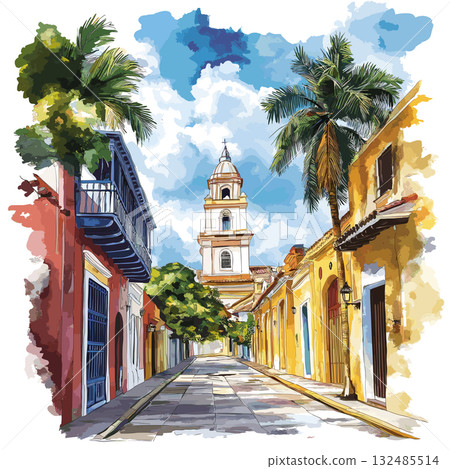 Cali Salsa capital. Cali Salsa capital hand drawn watercolor illustration 132485514
