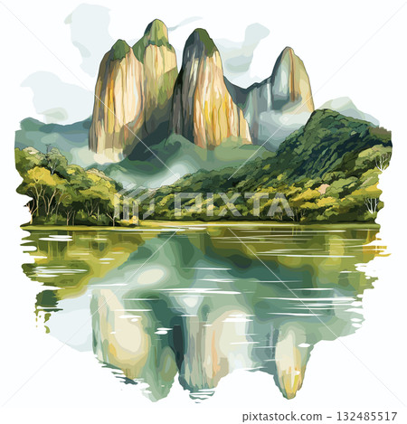 Canaima National Park. Canaima National Park hand drawn watercolor illustration Canaima National Park. Canaima National Park hand drawn watercolor illustration 132485517