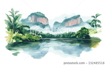 Canaima National Park. Canaima National Park hand drawn watercolor illustration 132485518