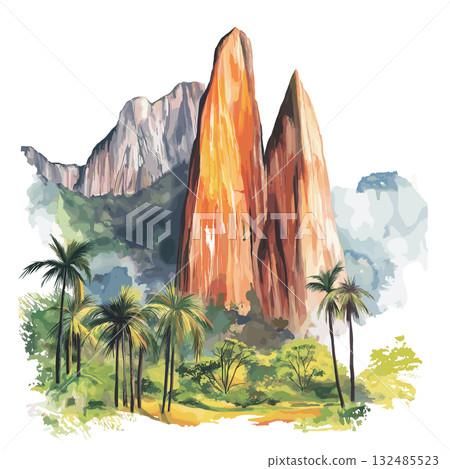 Avila National Park. Avila National Park hand drawn watercolor illustration Avila National Park. Avila National Park hand drawn watercolor illustration 132485523