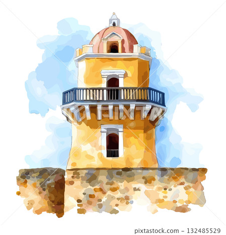 Castillo San Felipe de Barajas. Castillo San Felipe de Barajas hand drawn watercolor illustration Castillo San Felipe de Barajas. Castillo San Felipe de Barajas hand drawn watercolor illustration 132485529
