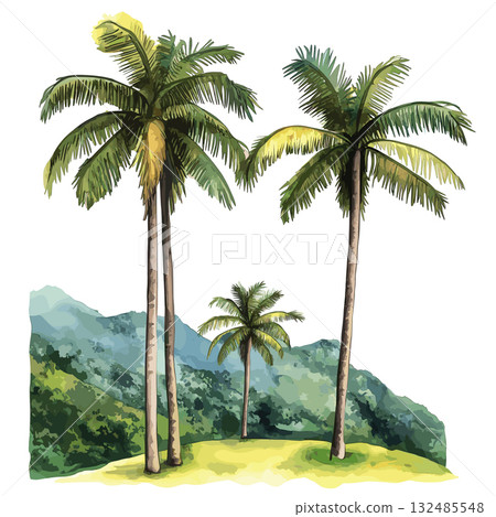 Cocora Valley. Cocora Valley hand drawn watercolor illustration Cocora Valley. Cocora Valley hand drawn watercolor illustration 132485548