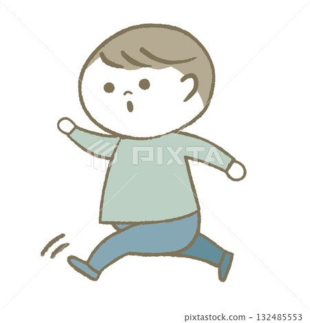 A child running in a good mood Light blue A child running in a good mood Light blue 132485553