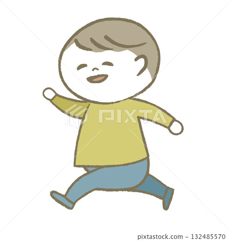 快樂的孩子跑黃色 快樂的孩子跑黃色 132485570
